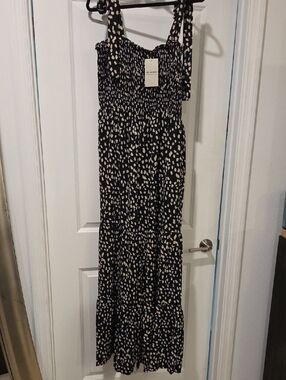 eesome Black Jumpsuit with Cream Dot Print Size L, New With Tag!
